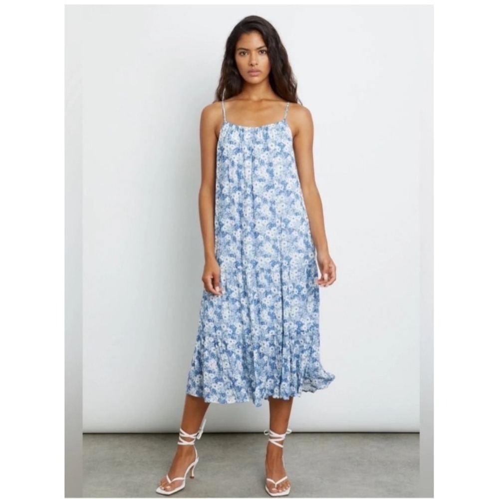 Rails Adora Dress in Blue Jasmine White Tiered Floral Summer Midi Dress Small